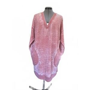 Women's Distressed Pink V-Neck Tunic with Pockets